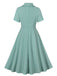 Green Gray 1950s Lapel Solid Dress