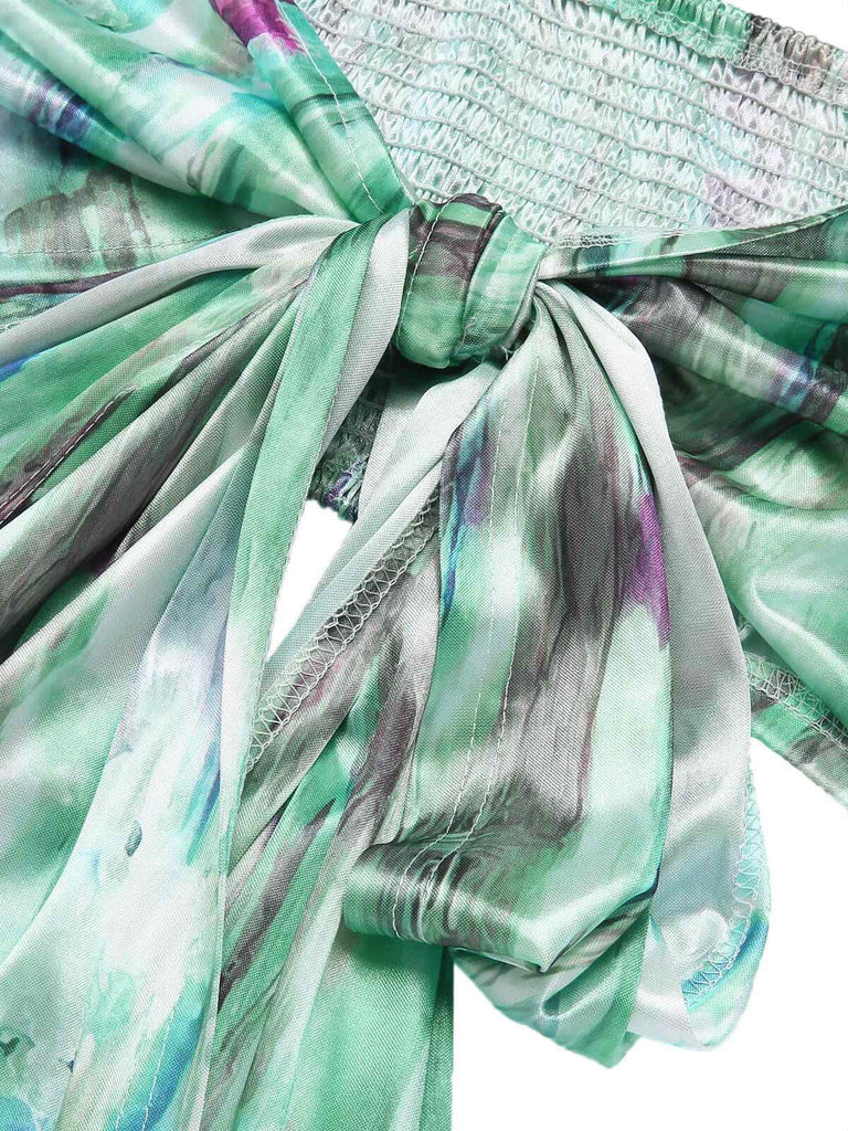 2PCS Light Green 1970s Wrap Tie Tube Top & Pants