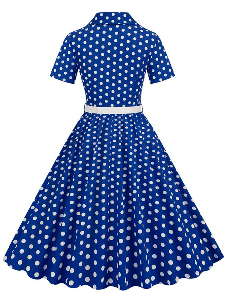 1950s Polka Dots Lapel Belted Dress