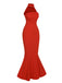 Retro 1930s Solid Halter Mermaid Dress