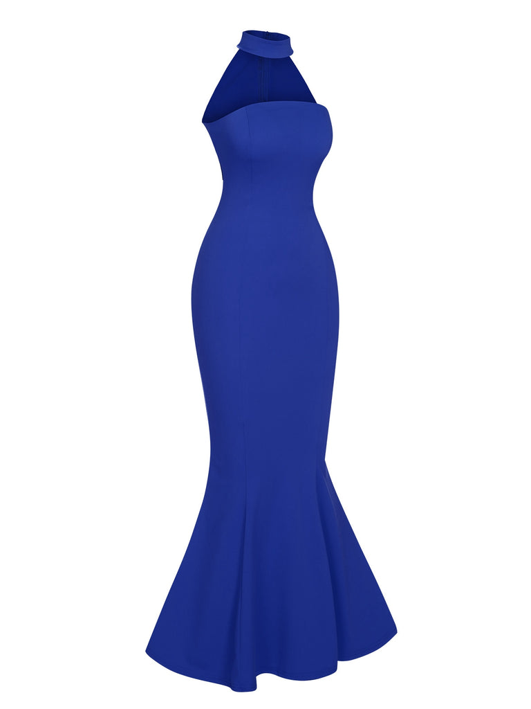 Retro 1930s Solid Halter Mermaid Dress