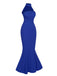 Retro 1930s Solid Halter Mermaid Dress