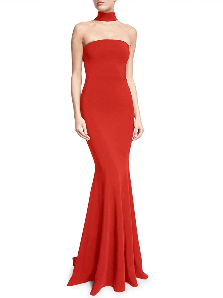 Retro 1930s Solid Halter Mermaid Dress