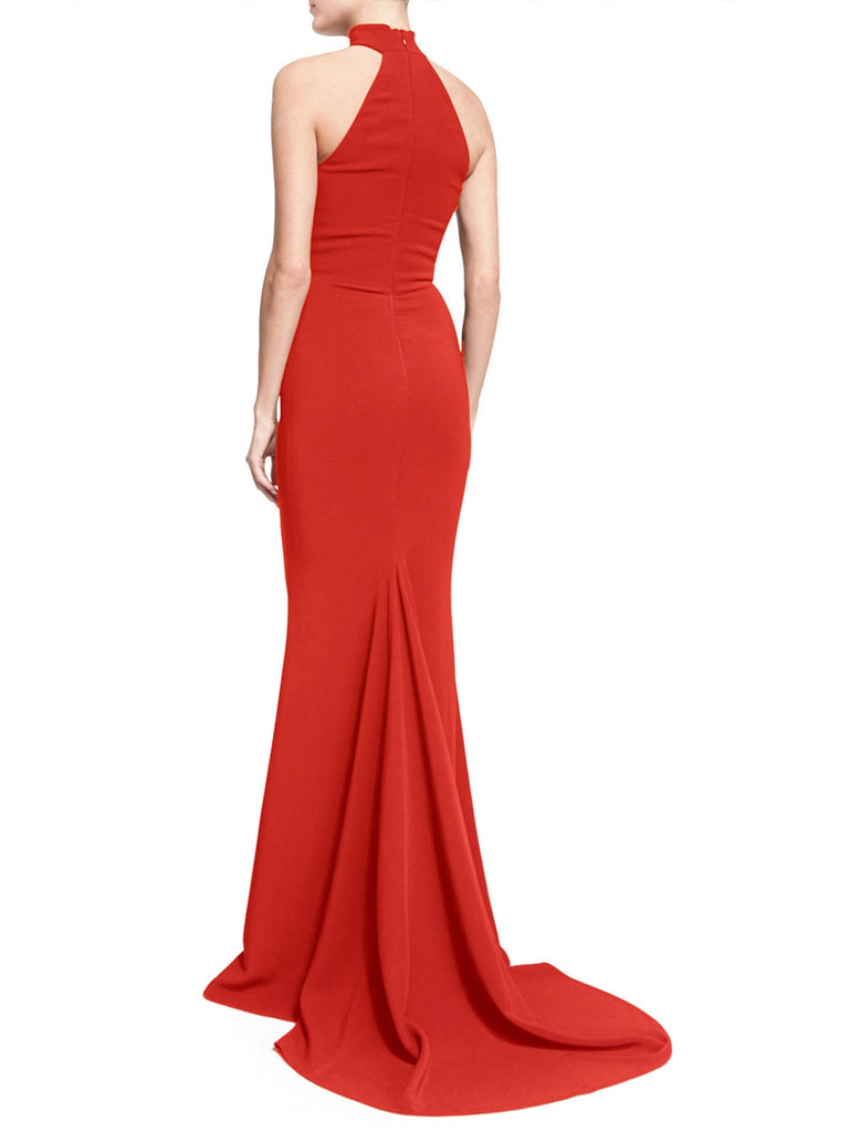 Retro 1930s Solid Halter Mermaid Dress