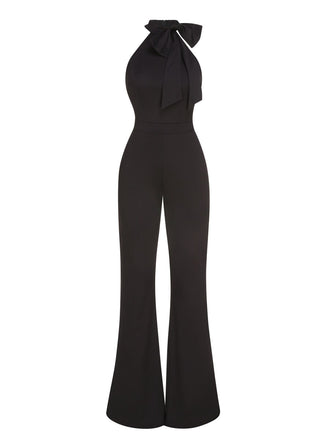 1960s Crewl Halter Bow Solid Jumpsuit