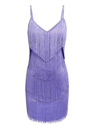 Purple 1960s Spaghetti Strap Fringe Dress