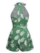 Green 1960s Halter Plants Belted Romper