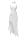 1970s Solid 3D Rose Ruffle High Low Hem Dress