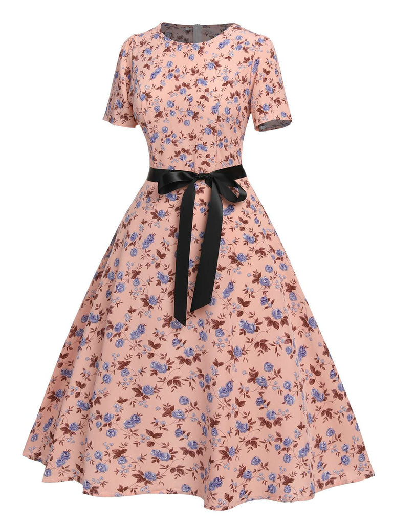 1950s Ditsy Floral Swing Dress With Ribbon