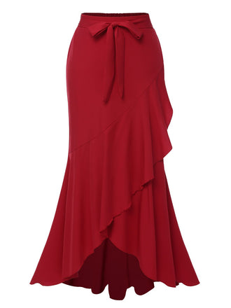 1960s Solid Tie-Up Mermaid Long Skirt