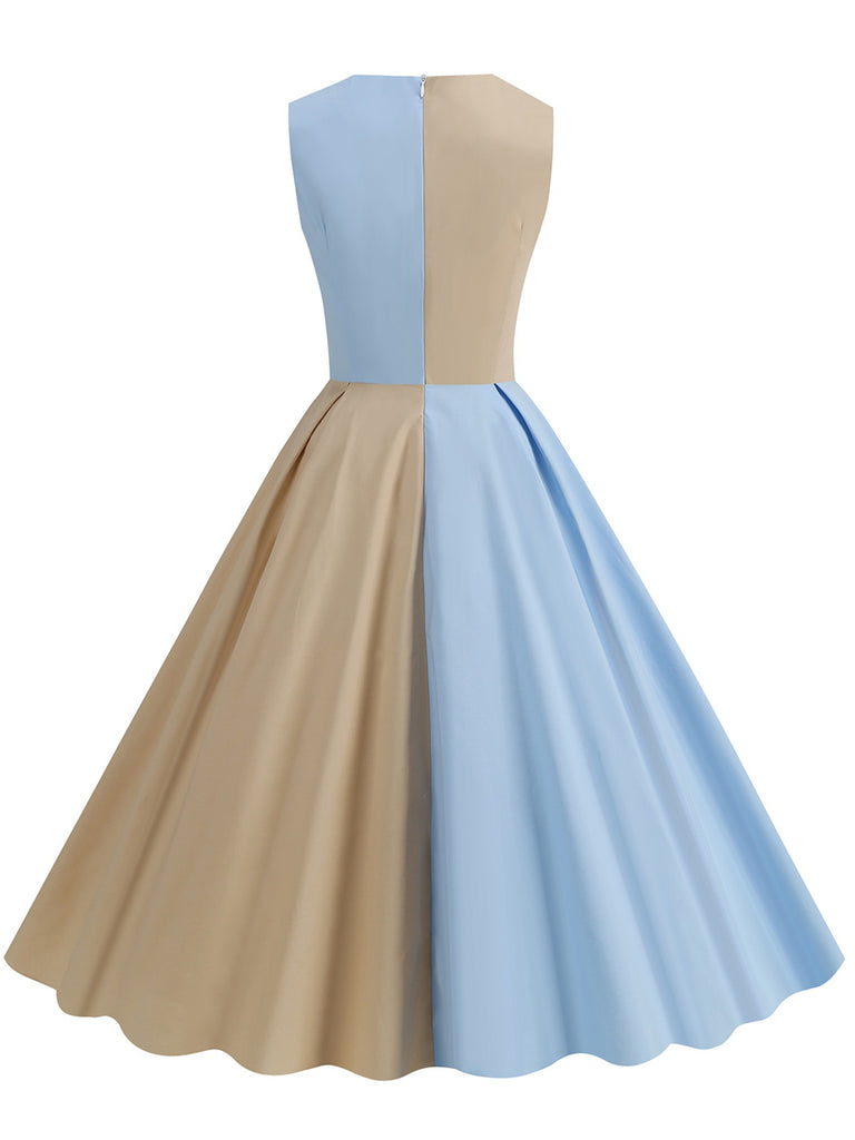 1950s Solid Sweetheart Neck Patchwork Dress