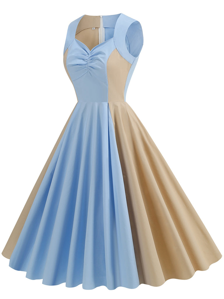1950s Solid Sweetheart Neck Patchwork Dress
