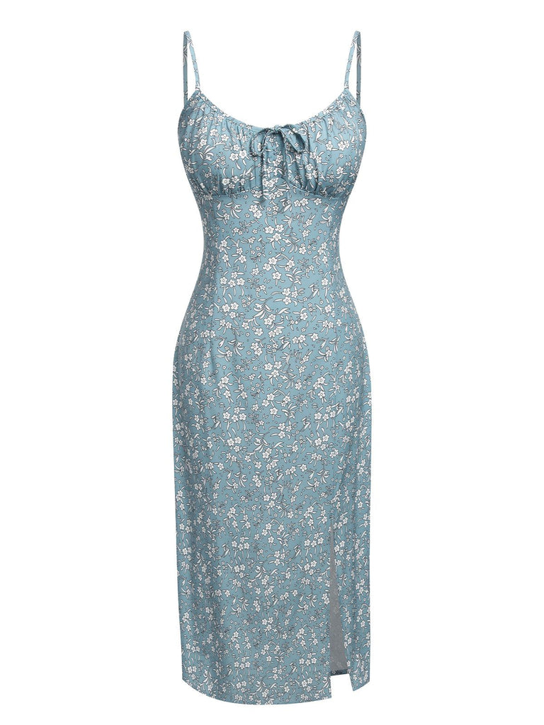 Sky Blue 1960s Ditsy Floral Knot Dress
