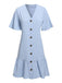 Light Blue 1970s V-Neck Ruffle Hem Dress