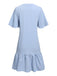 Light Blue 1970s V-Neck Ruffle Hem Dress