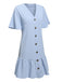 Light Blue 1970s V-Neck Ruffle Hem Dress