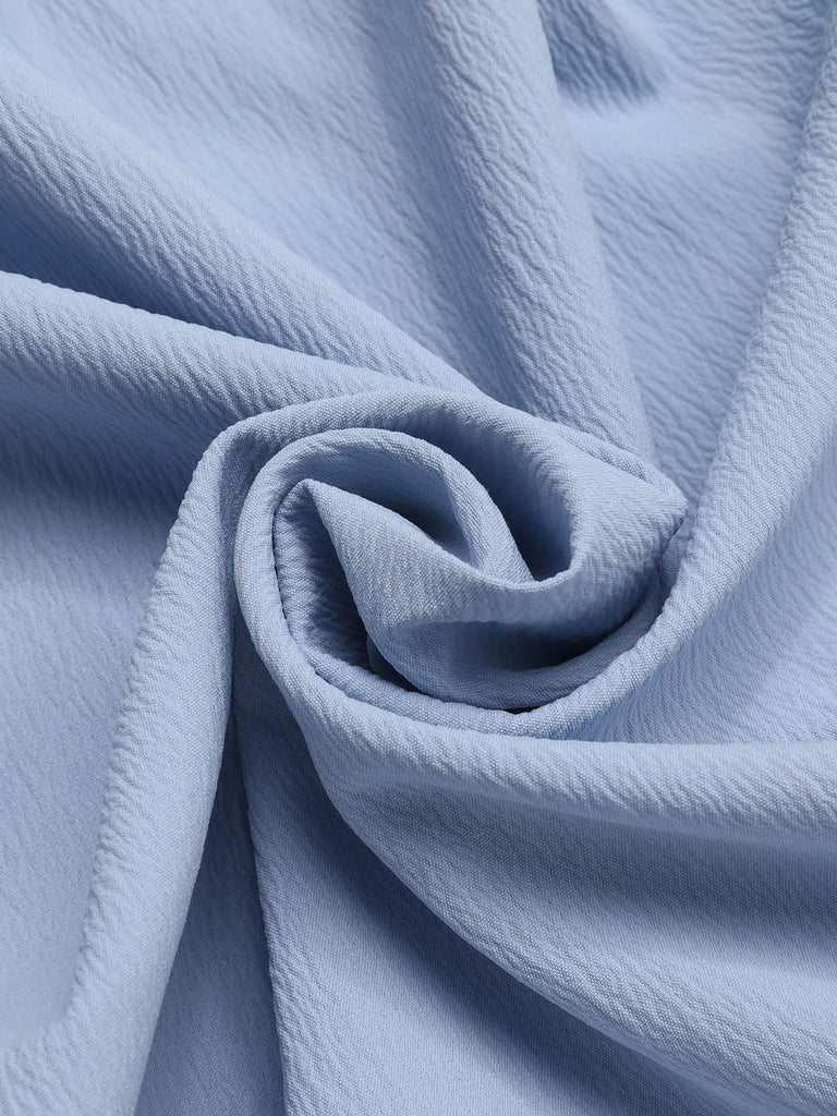 Light Blue 1970s V-Neck Ruffle Hem Dress