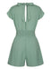Green 1950s V-Neck Smocked Cap Sleeves Romper