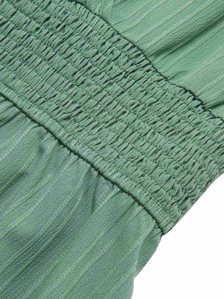 Green 1950s V-Neck Smocked Cap Sleeves Romper