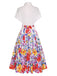 White 1940s Floral Shirt Collar Belt Dress