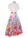 White 1940s Floral Shirt Collar Belt Dress