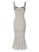 White 1930s Polka Dots Straps Mermaid Dress