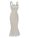 White 1930s Polka Dots Straps Mermaid Dress