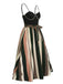 Black 1940s Waist Tie Stripe Straps Dress