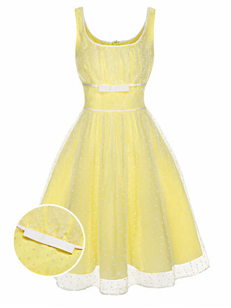 [US Warehouse] Yellow 1950s Scoop Neck Sleeveless Mesh Dress