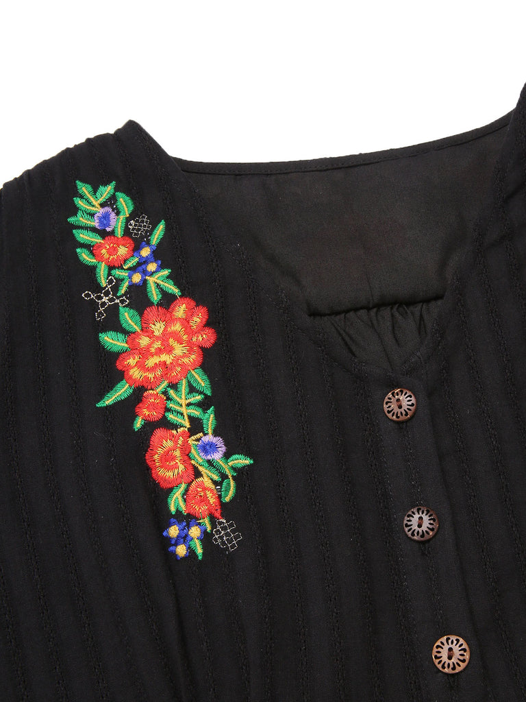 Pure Cotton Beige 1940s V-Neck Floral Dress