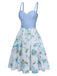Blue 1950s Spaghetti Strap Floral Belted Dress