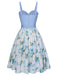 Blue 1950s Spaghetti Strap Floral Belted Dress