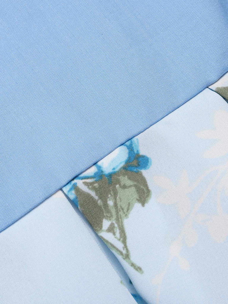 Blue 1950s Spaghetti Strap Floral Belted Dress