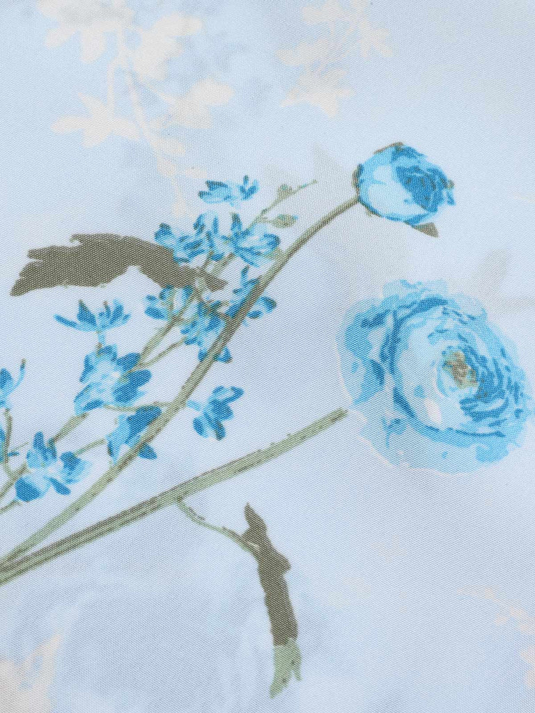 Blue 1950s Spaghetti Strap Floral Belted Dress