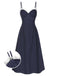 Dark Blue 1930s Polka Dots Spaghetti Straps Dress
