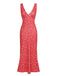 Red 1960s V-Neck Ditsy Floral Dress