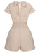 1970s Solid Elastic Waist Wrap V-Neck Romper