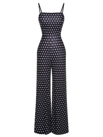 Black 1940s Polka Dots Back Strap Jumpsuit