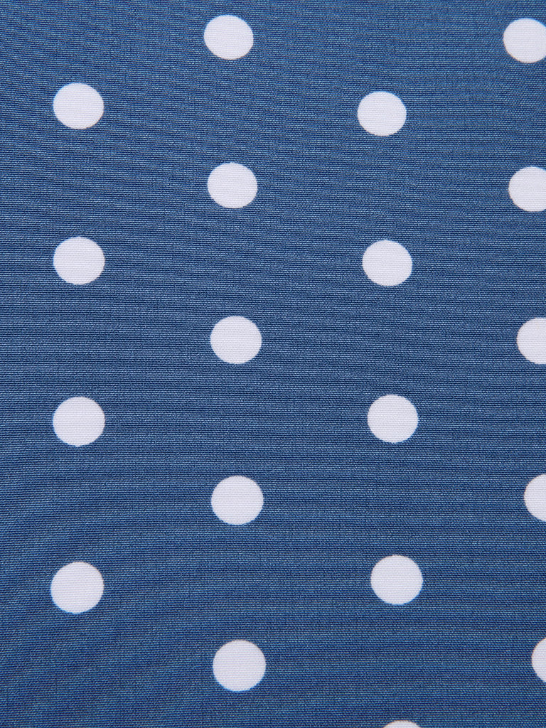 Dark Blue 1930s V-Neck Polka Dots Belted Dress