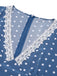 Dark Blue 1930s V-Neck Polka Dots Belted Dress