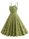 Green 1950s Floral Suspender Swing Dress