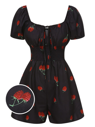 rétro flower rompers red Relipop Women's Romper Floral V Neck Short Baggy Sleeve