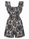 1970s Baroque Prints Square Neck Ruffles Romper
