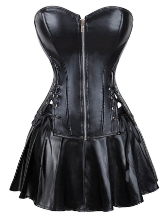 [Pre-Sale] 2PCS 1970s Gothic Faux Leather Bandeau Corset & Skirt