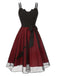 2PCS Black 1950s Halloween Bat Mesh Dress & Sheer Cape