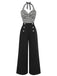 Black 1960s Stripe Knit Patchwork Halter Jumpsuit