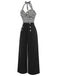 Black 1960s Stripe Knit Patchwork Halter Jumpsuit