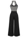 Black 1960s Stripe Knit Patchwork Halter Jumpsuit