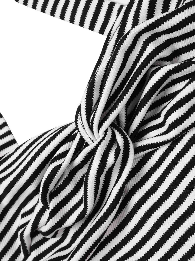 Black 1960s Stripe Knit Patchwork Halter Jumpsuit