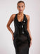 1930s Sequined V-Neck 3D Flower Dress